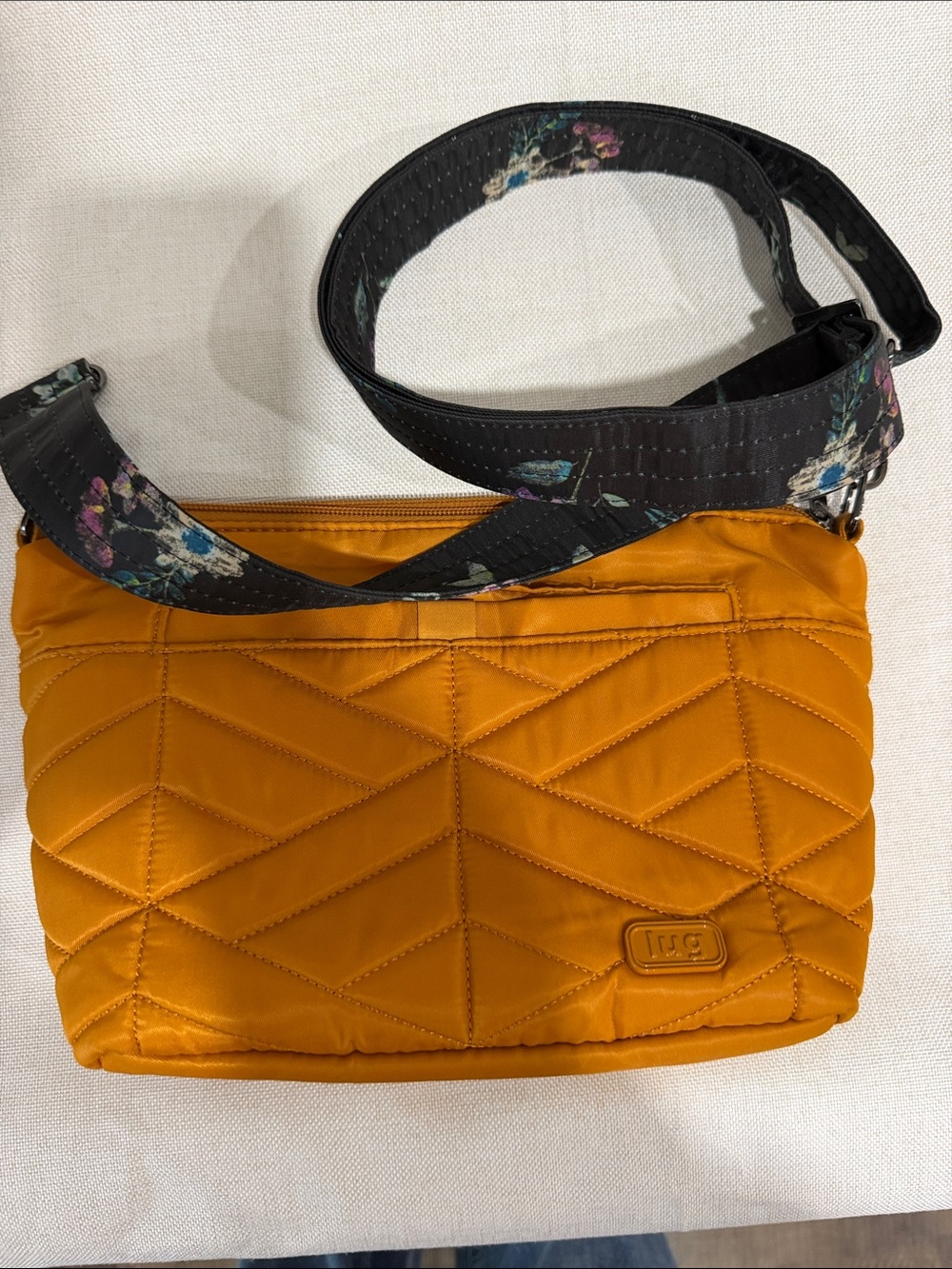 lug Quilted Crossbody in Mustard with Floral Strap